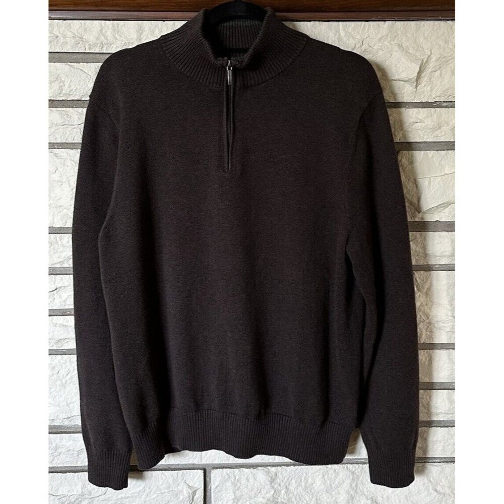 Brooks Brothers Sweater Men's Large Brown 1/4 Zip Knit Cotton Cashmere 90s